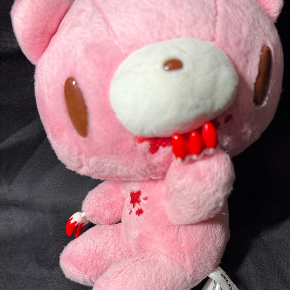 Pink Stuffed Bear with Red Accents